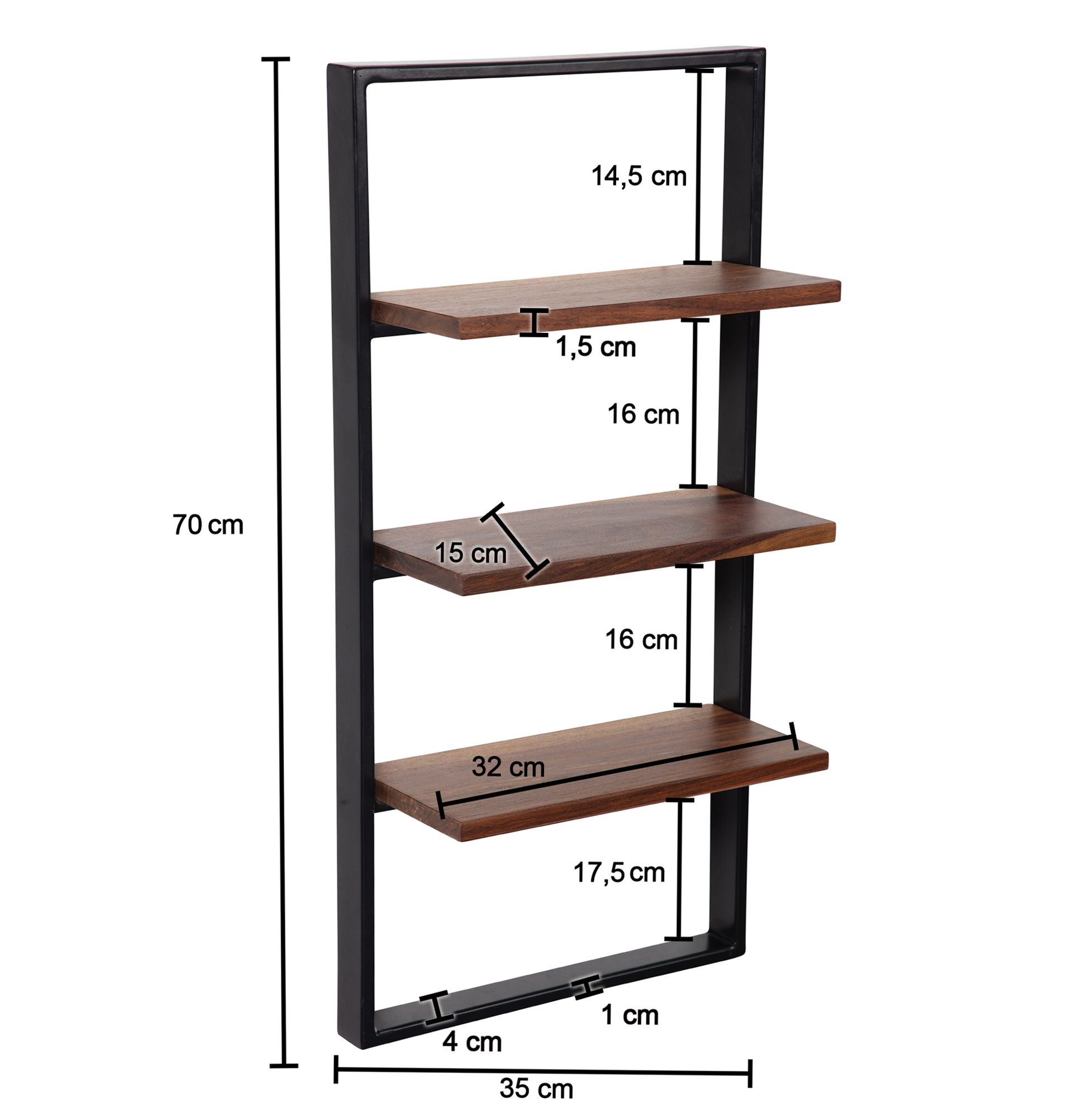 Wandregal FineBuy Hängeregal 35x70x15 cm Massivholz Metall Regal Industrial