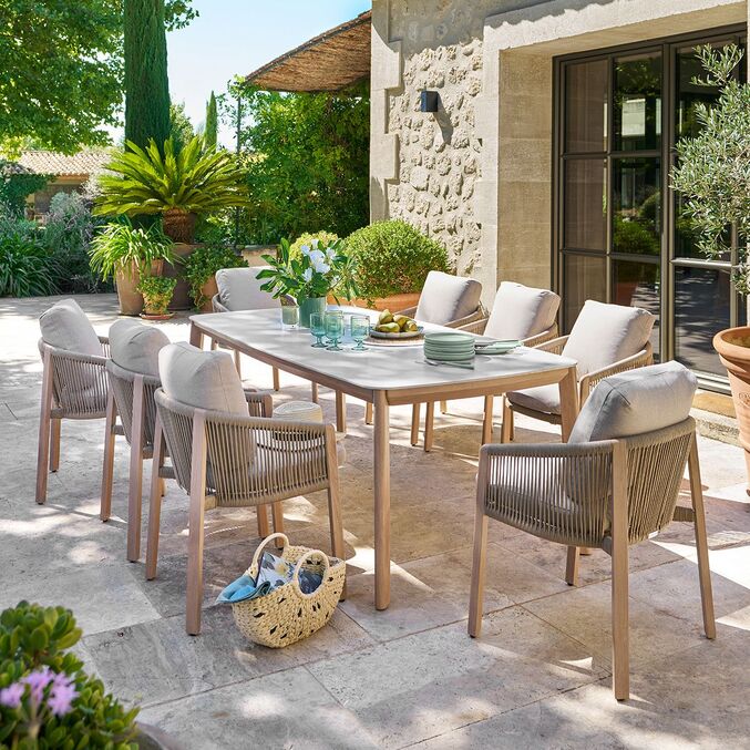 Ensemble table de jardin + 8 fauteuils NELORA Miel