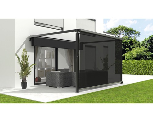 Verticale zonwering, lichtdoorlatend, frame RAL 9011 grafietzwart, geschikt voor pergolazonwering 2,94 x 3,94