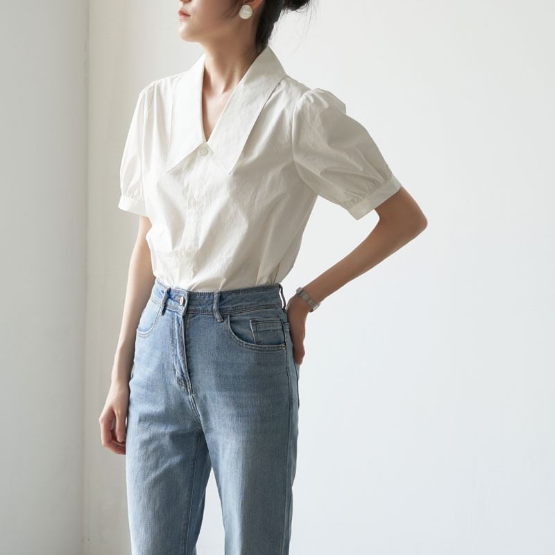 Shinsei - Blouse met korte mouwen en V-hals