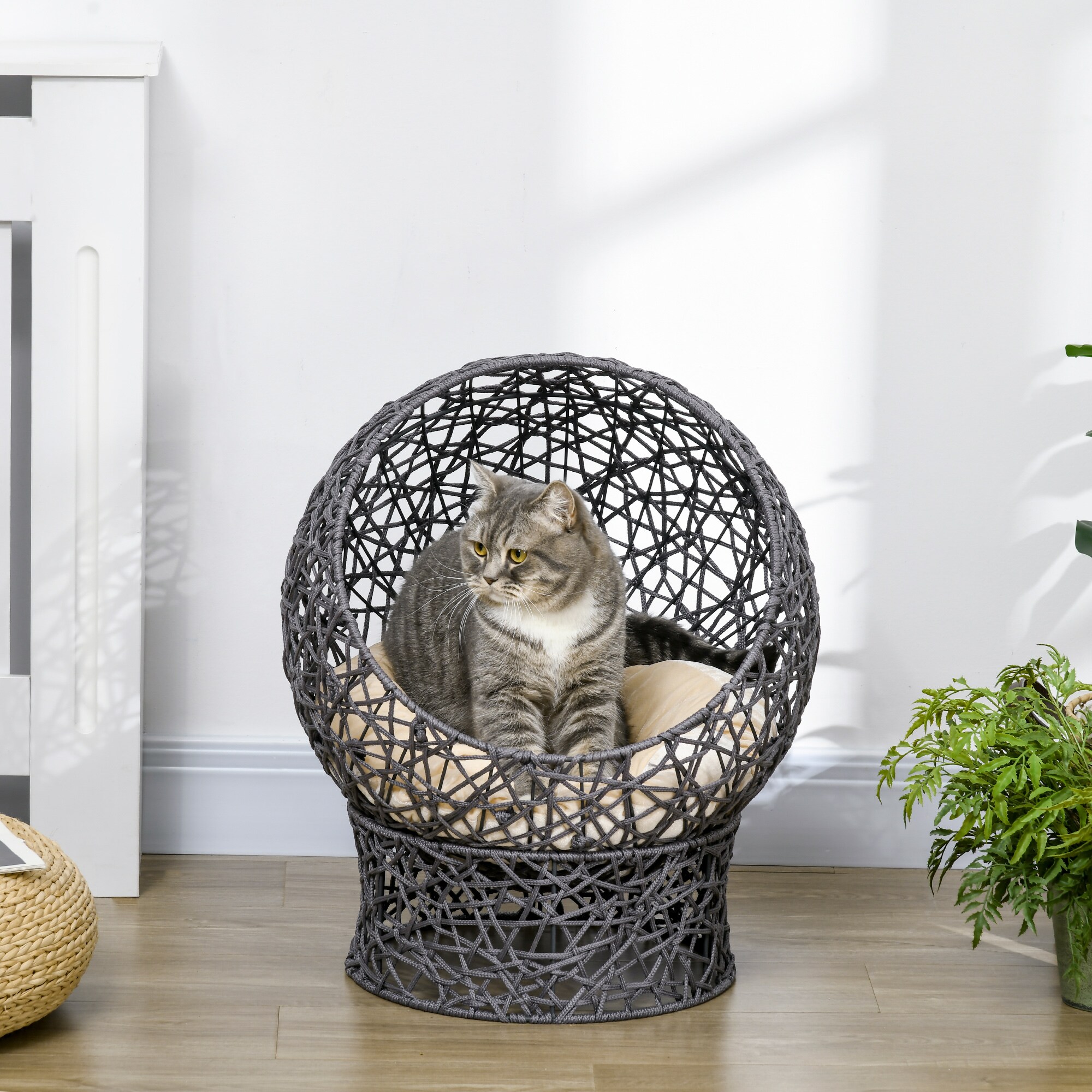 PawHut Katzenkorb mit Kissen grau, beige 50L x 50B x 60H cm