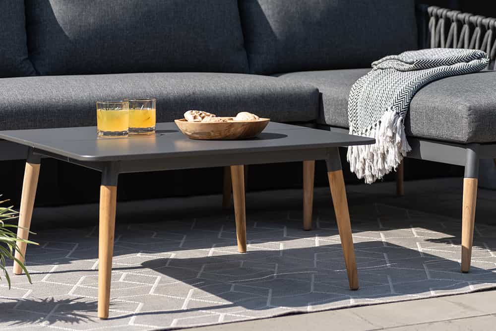 Outdoor Beistelltisch IPANEMA 80cm anthrazit Aluminium Teakholz wetterfest Gartentisch