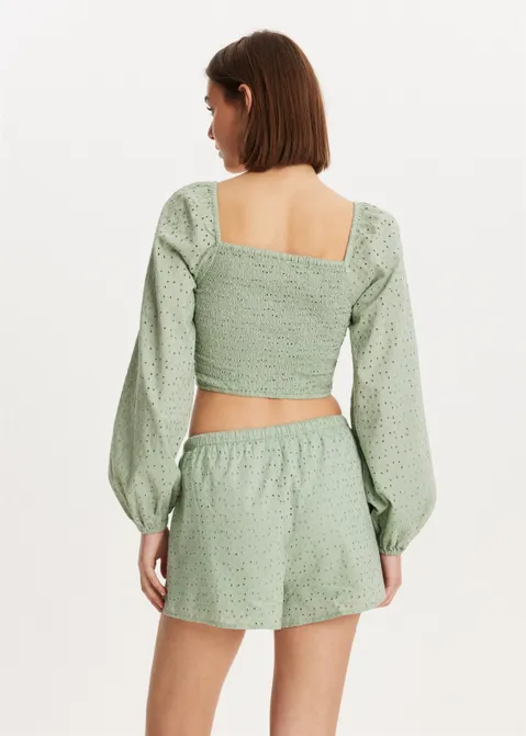 Broderie crop top groen (GRN.M)