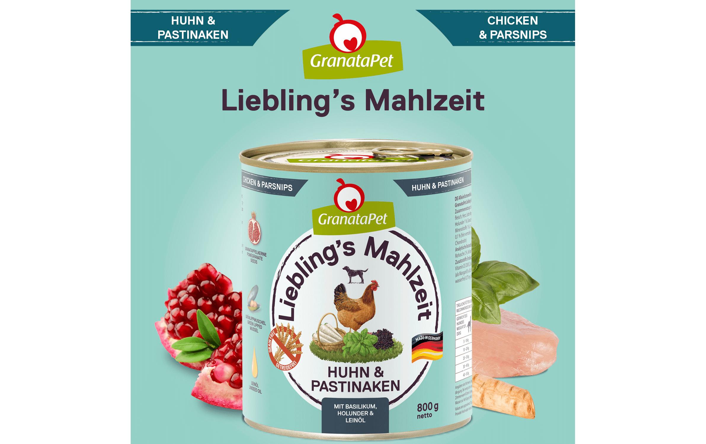 Nassfutter Liebling's Mahlzeit Huhn & Pastinaken 800 gAlleinfuttermittel für ausgewachsene Hunde