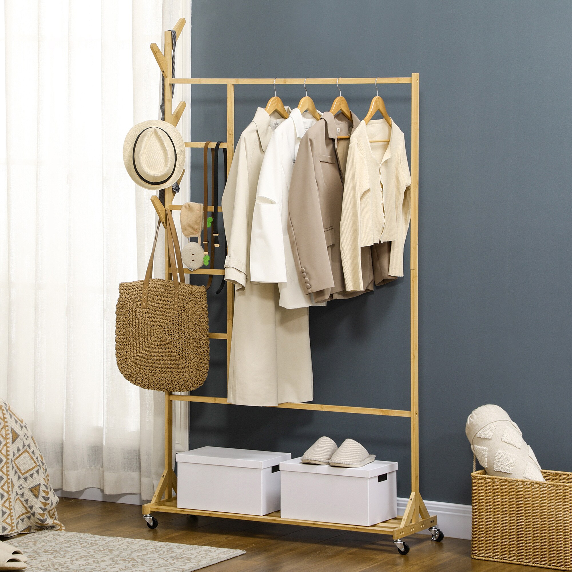 HOMCOM Garderobe mit Kleiderhaken natur 100L x 37B x 191H cm