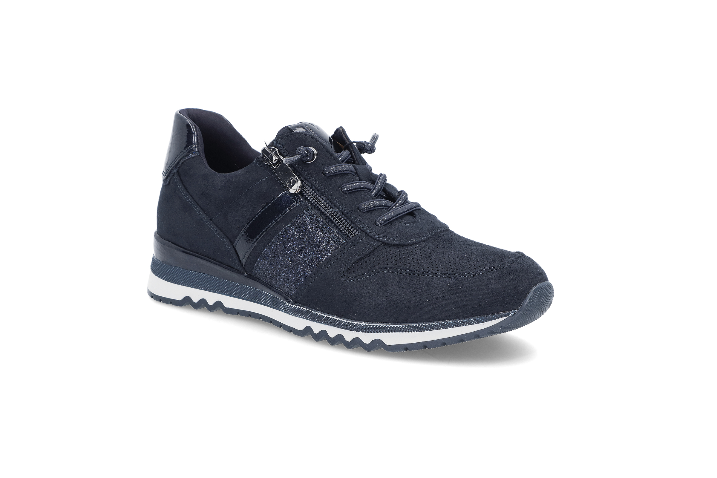 Mørkeblå sneakers med kombinasjon av tekstil og syntetisk materiale for en trendy look.