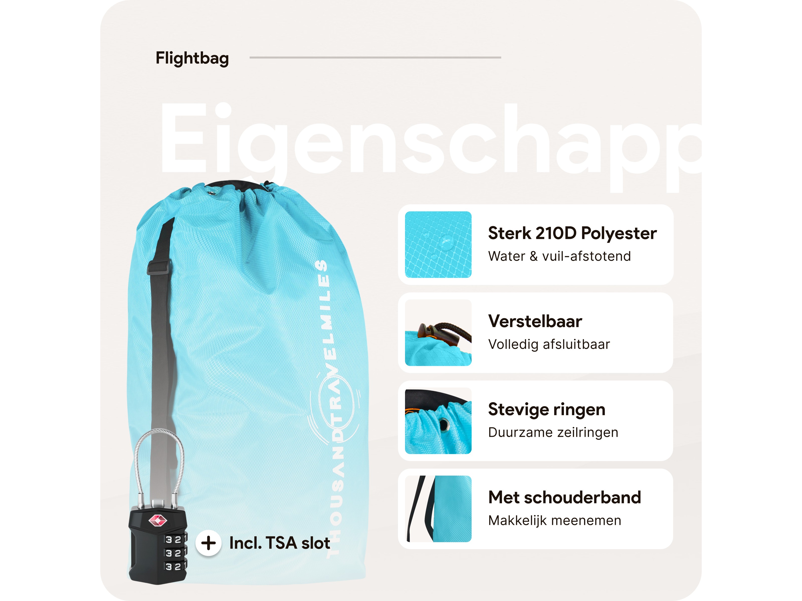 Thousandtravelmiles 60-90L Flightbag met TSA-slot - Light Blue