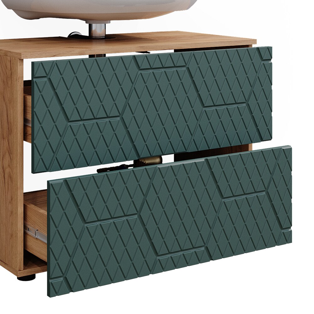 Vicco Badmöbel-Set Irma Eiche Grün 5-teilig Hochschrank Midischrank 81 cm