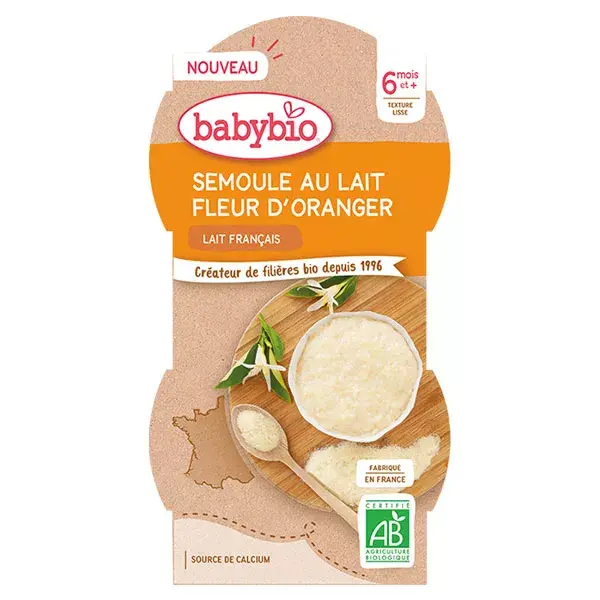 Sobremesas Lácteas Babybio, Pudim de Semolina com Flor de Laranjeira +6 meses, Orgânico, Pacote com 2 x 100g