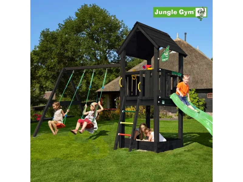 Jungle Gym Club legetårn komplet inkl. swing module xtra ekskl. rutschebane, grundmalet sort (806-284SB)
