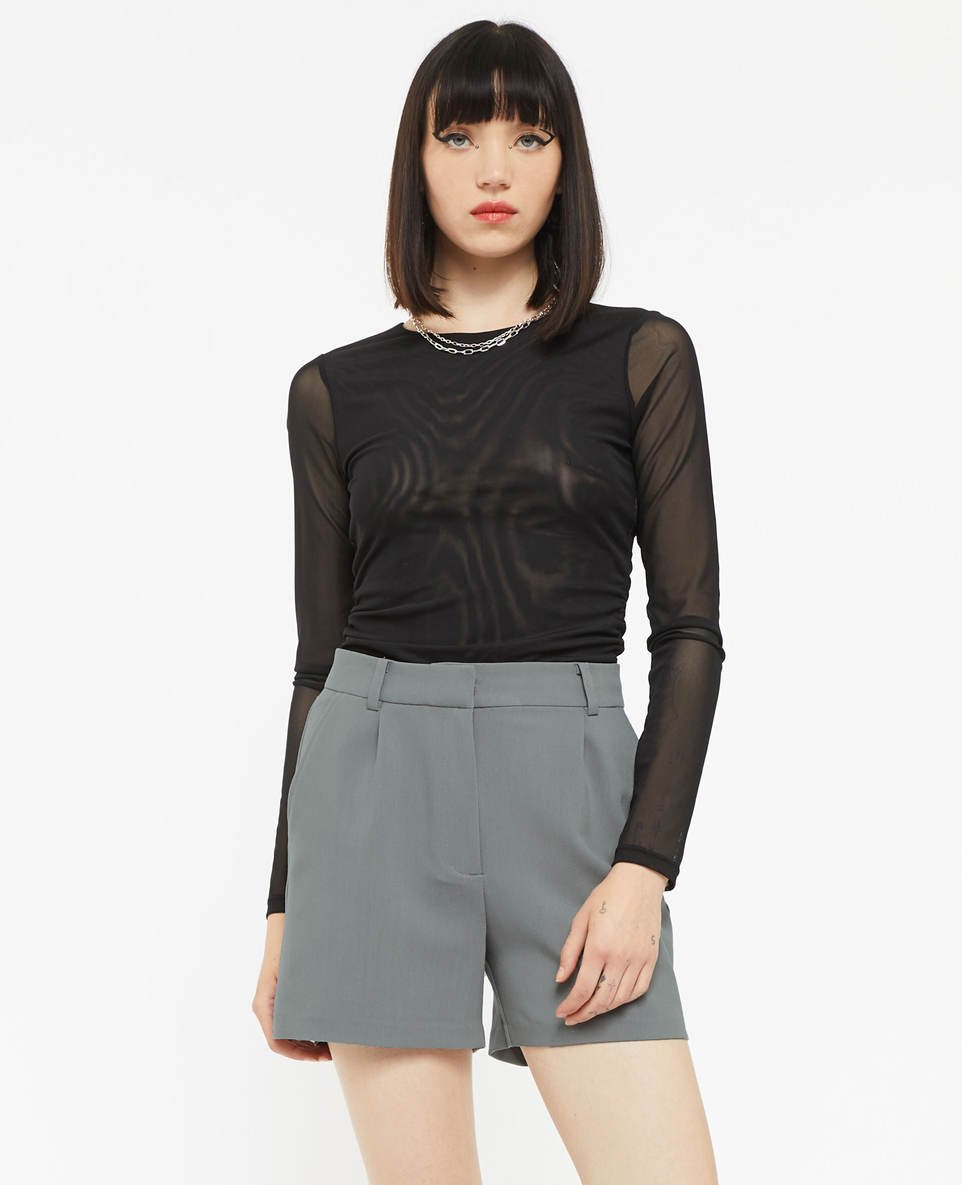 Short taille haute avec pinces - Gris foncé