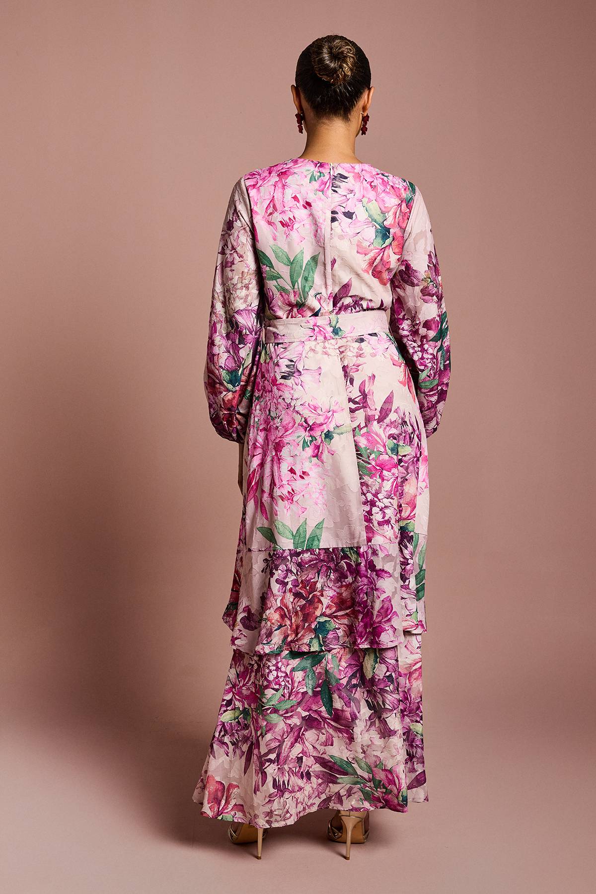 Coast Robe Mi-Longue en Mousseline à Manches Longues avec Ceinture - Taille Petite