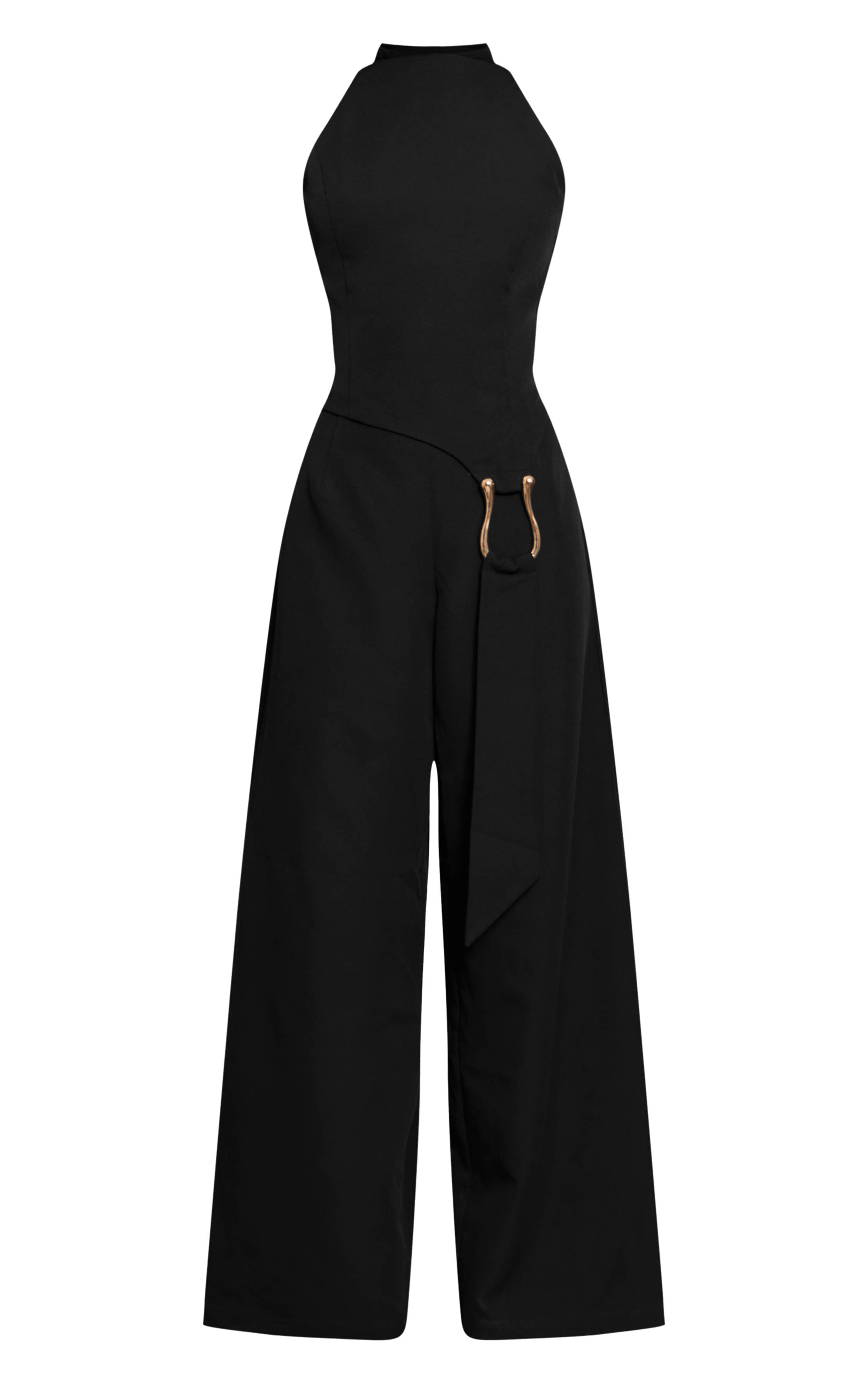 Noir Combinaison Pantalon Droit Avec Ceinture Tissée Et Détail Ajusté