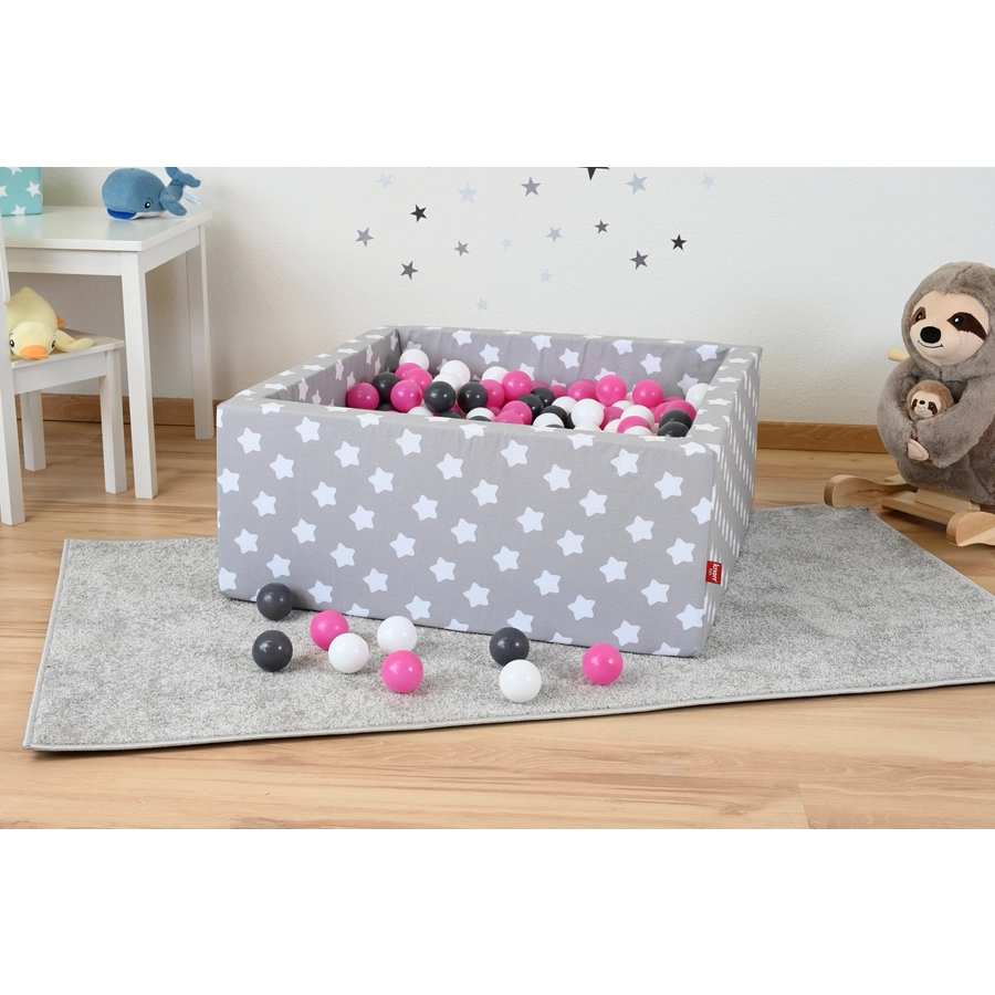 knorr toys® Bällebad soft eckig - Grey white stars - 100 balls cremegreyrose grau