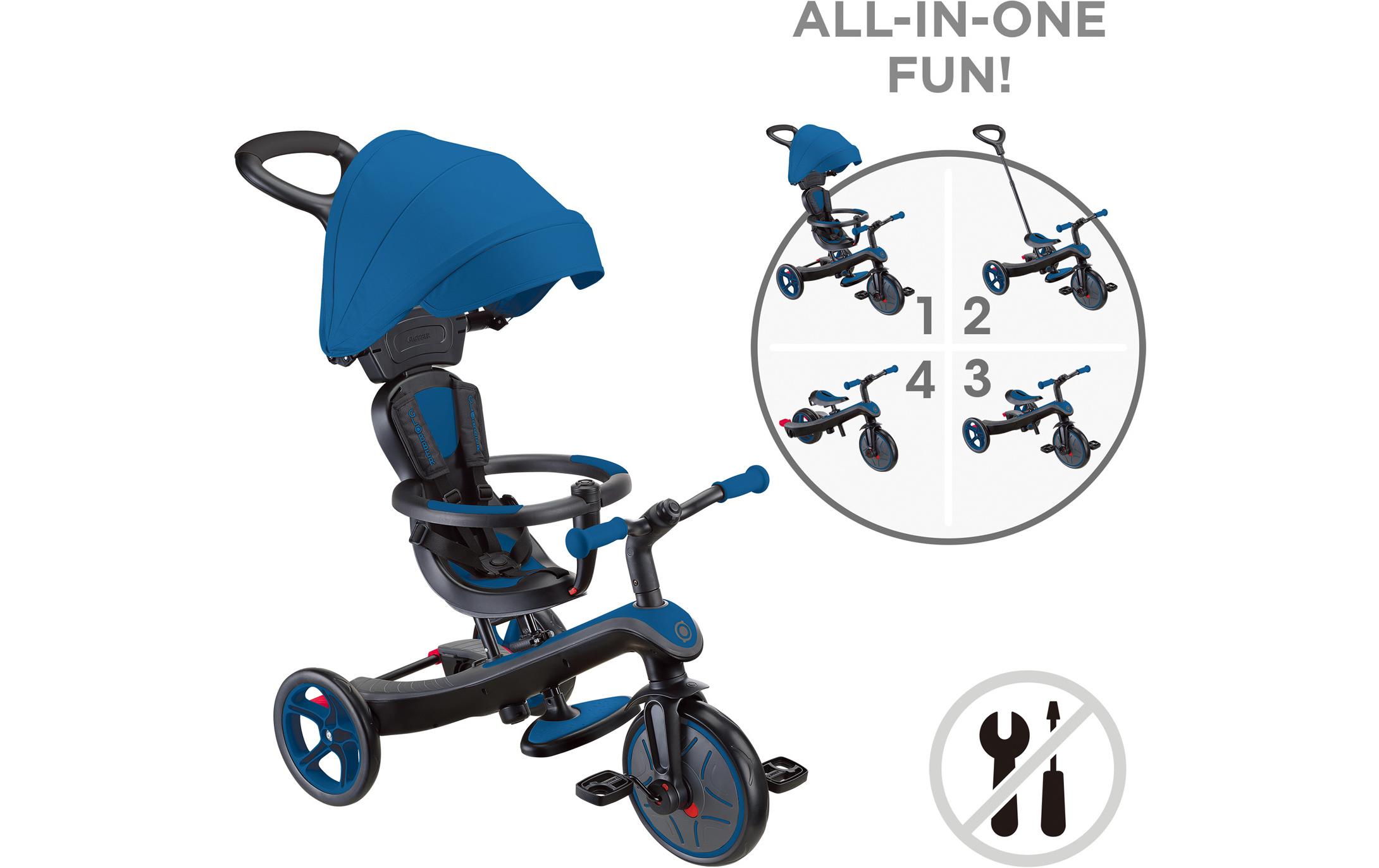 Dreirad Trike Explorer 4 in 1 Royal Blau<br>Vielseitiges 4-in-1-Fahrzeug für kleine Entdecker