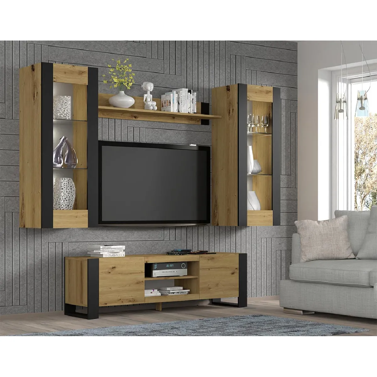 Bestmobilier Meuble TV Pedro 158 cm Bois / Noir