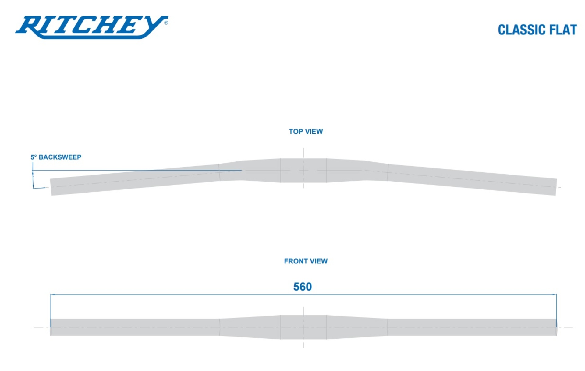 Ritchey Classic Flat 31.8mm 5 graden MTB Stuur 560mm Zilver
