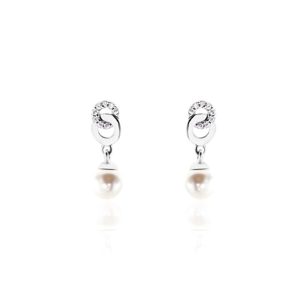 Boucles D'oreilles Pendantes Paqueretteae Argent Blanc Perle Culture