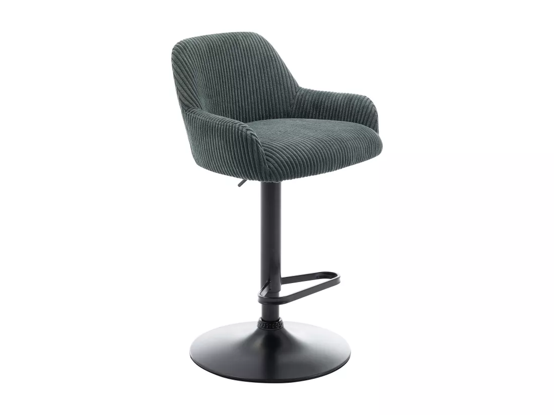 Lot de 2 tabourets en velours côtelé et métal noir - Hauteur réglable - Vert - LILIYA