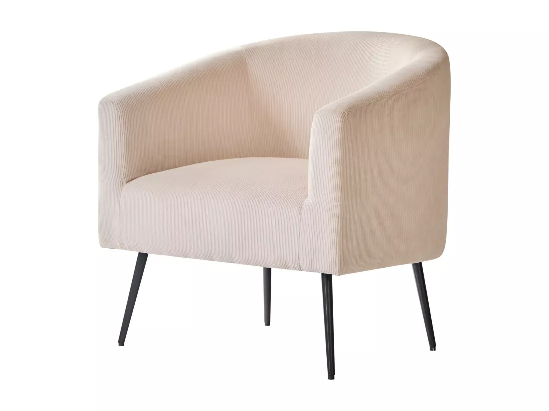 Fauteuil de salon en métal et velours côtelé beige
