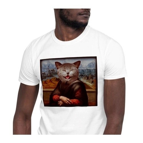 Camiseta masculina Mascochula, La Gioconda, personalizada com seu animal de estimação, branca