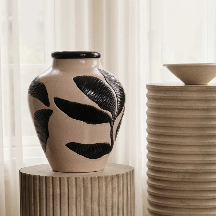 Broste Copenhagen - Herbert Vase Ø 25 x 30 cm, schwarz / rainy day grey