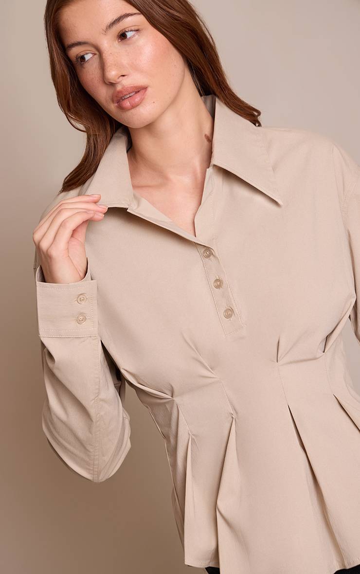 Gris Pierre Chemise À Carreaux Plissée Avec Taille Cintrée