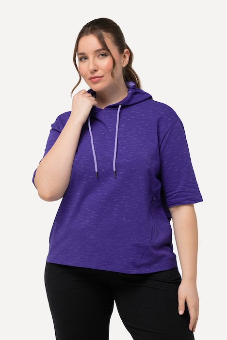 Sweatshirt, Zipptasche, Oversized, Kapuze, Halbarm