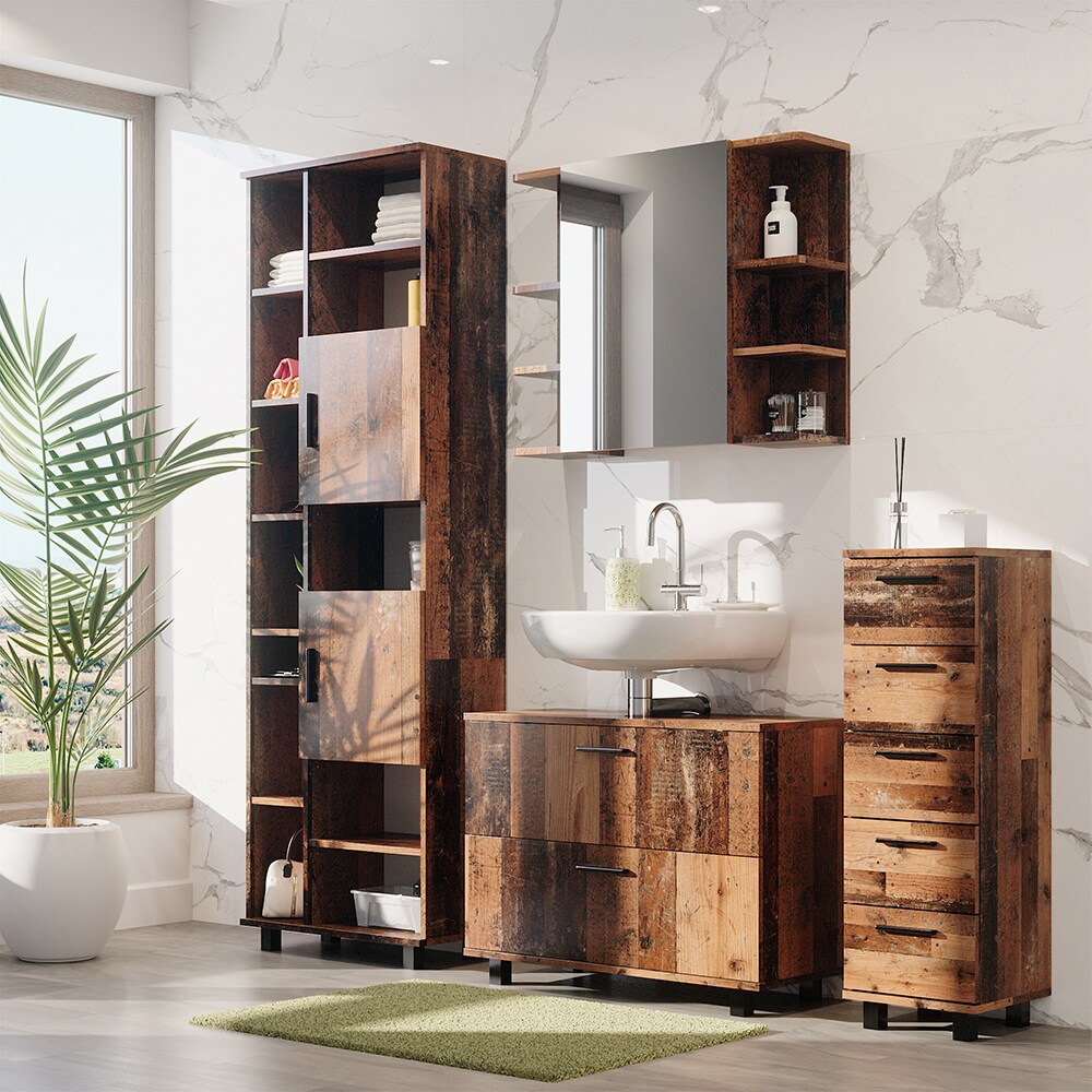 Vicco Badmöbelset Ilias Old Style modern Badezimmerschrank Badschrank Badezimmermöbel Waschtischunterschrank Waschbeckenunterschrank Spiegelschrank Midischrank Hochschrank Schranktür Schrankschublade