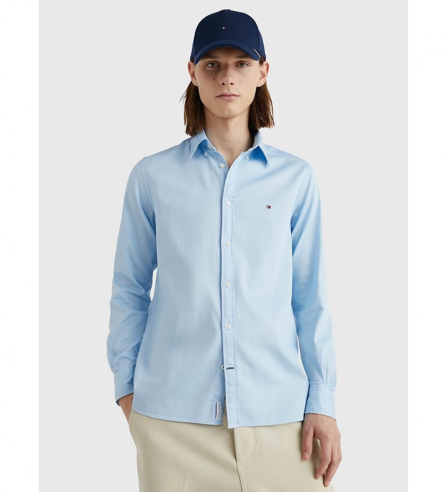 Camisa Tommy Hilfiger TH Flex em tecido dobby azul acinzentado