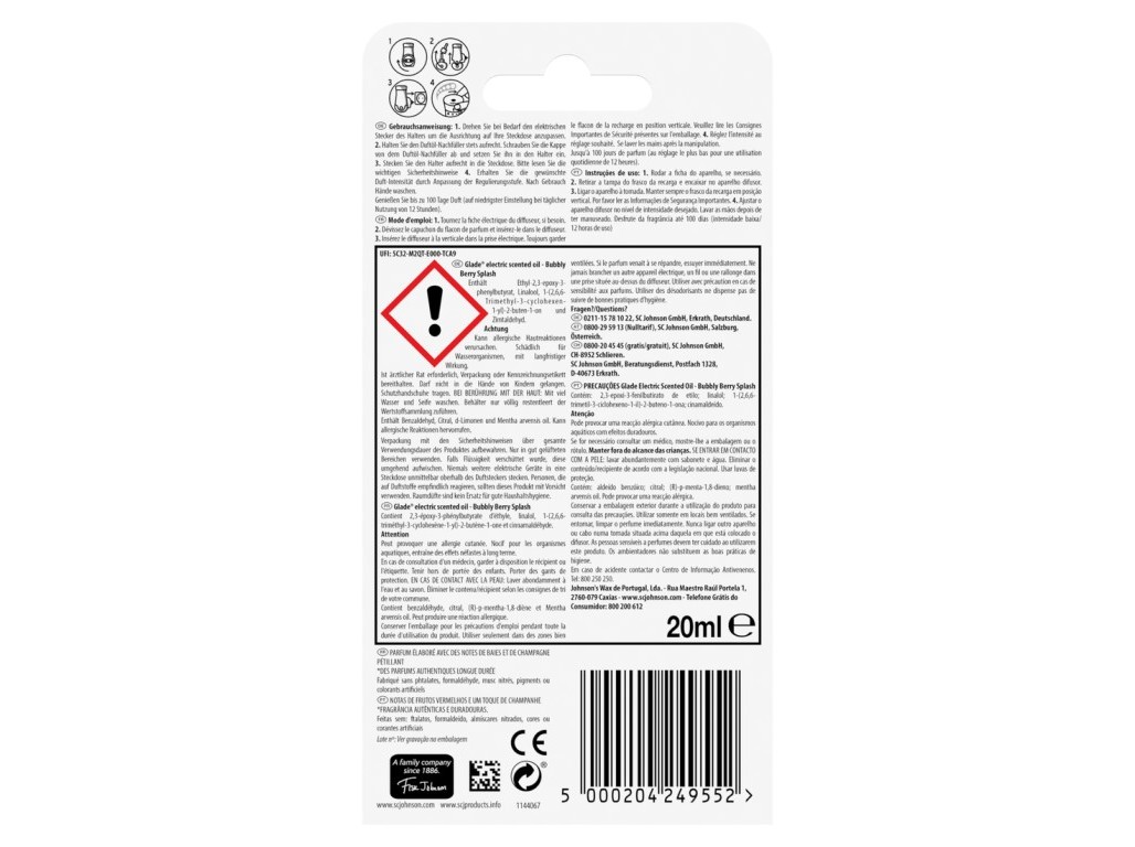AMBIENTADOR ELÉCTRICO RECARGA GLADE BERRY SPLASH 20ML