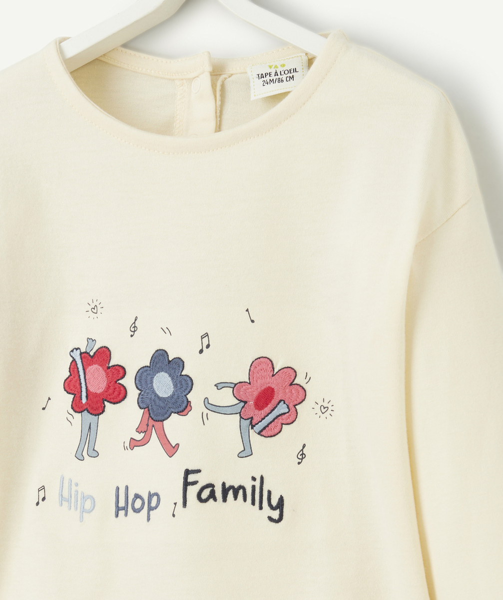 T-SHIRT MANCHES LONGUES BÉBÉ FILLE EN COTON BIOLOGIQUE ÉCRU AVEC DÉTAILS BRODÉS