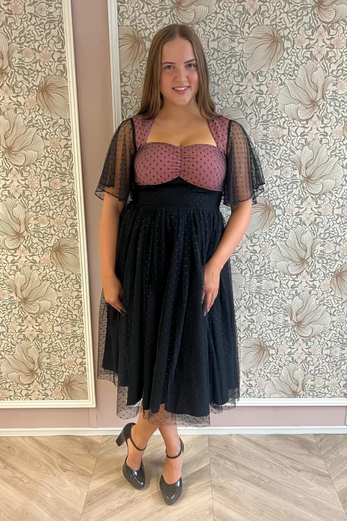 Topvintage Boutique Collection Topvintage exclusive ~ Holly swing jurk in roze en zwart