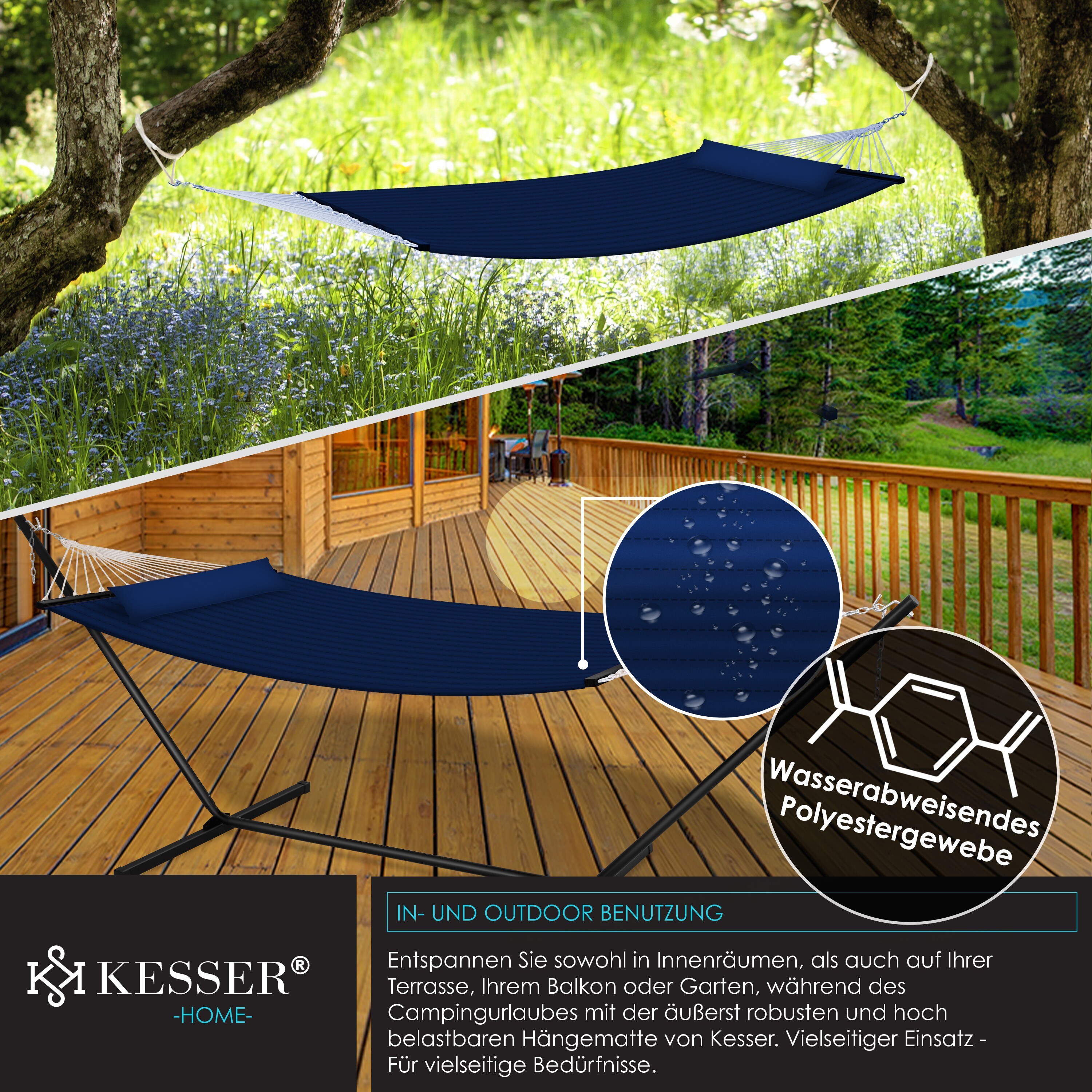 KESSER® Hängematte HILL mit Gestell Kissen Doppelhängematte für 2 Personen-Stabiler Rahmen -200kg Belastbarkeit Indoor & Outdoor XXL Hängesessel Doppel Mehrpersonen Garten Pool Balkon Terrasse