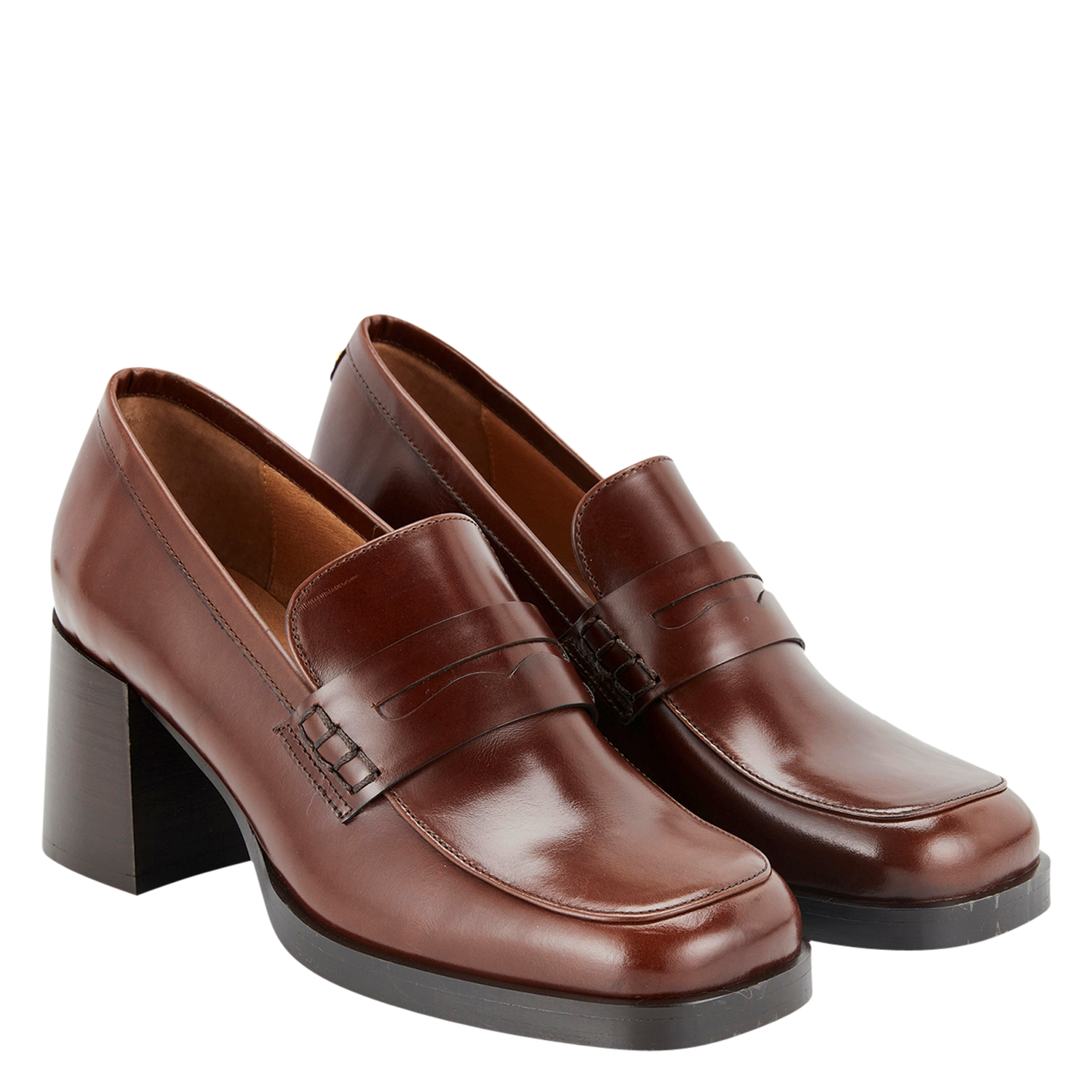 PILAR - Mocassins à talons en cuir | Marron