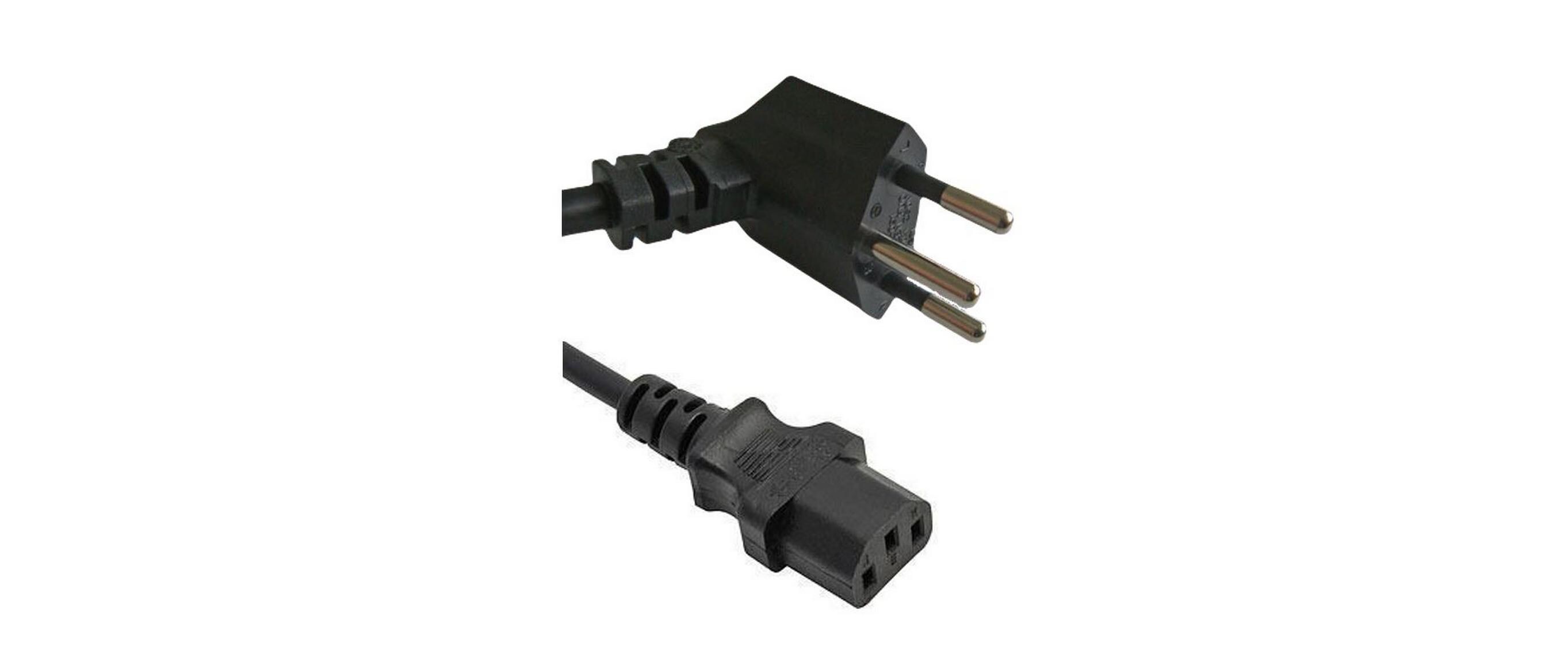 Netzkabel 2 m C13 - T12 90° Winkel, Schwarz230 V Kaltgerätekabel mit 90º abgewinkeltem T12 Netzstecker