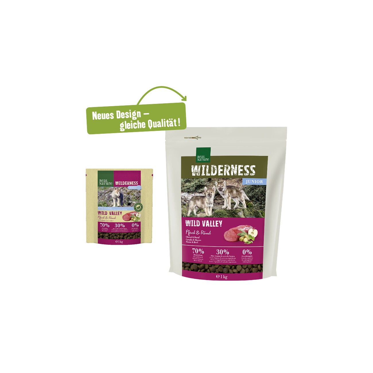 REAL NATURE WILDERNESS Trockenfutter Hund, Junior, Wild Valley Pferd und Rind 1 kg