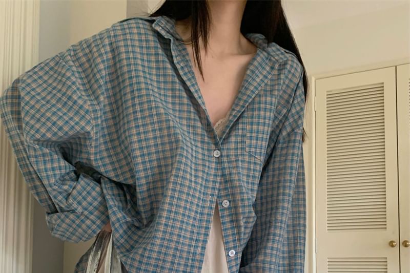 Porstina - Oversized geruit overhemd met lange mouwen en kraag