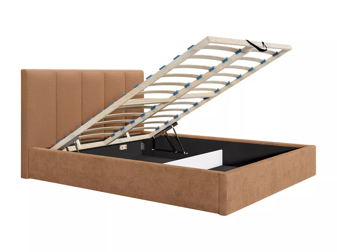 Lit coffre 160 x 200 cm avec tête de lit coutures verticales - Tissu - Terracotta - Avec matelas - KILACLO