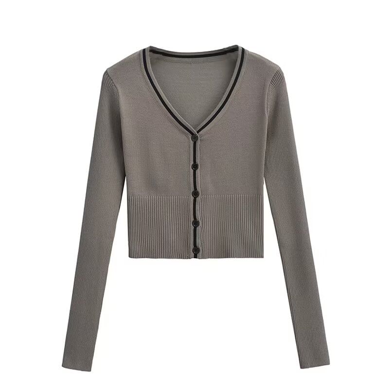 Sundine - V-hals vest met contrasterende bies en knoopjes