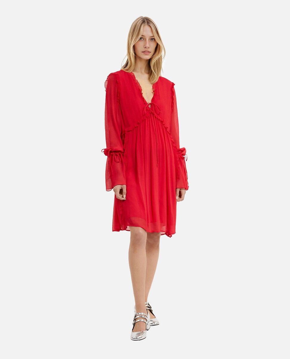 THE KOOPLES<br>Vestido curto com babados, decote em V e mangas compridas