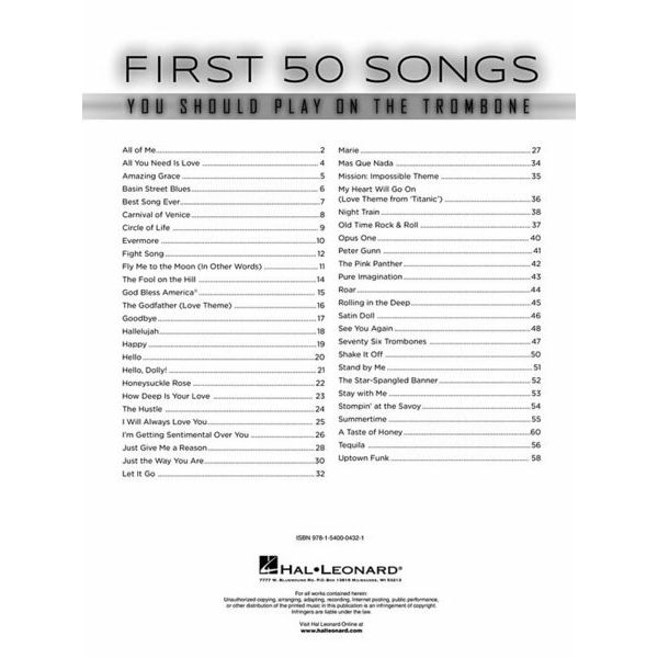 Hal Leonard 50 Songs You Should Trombone