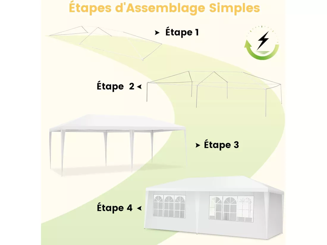Tonnelle de Jardin Extérieur/Barnum 3x6m-18㎡ Tente de Réception avec 4 Parois Amovibles, Piquets de Terre et Fenêtre sur Côté, Sac de Transport Inclus