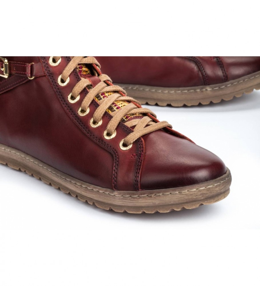 Botas de tornozelo Pikolinos Lagos 901 em couro cor bordô