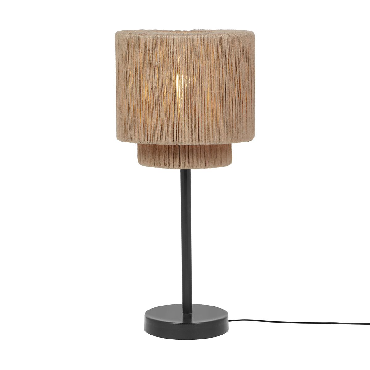 Japandi tafellamp zwart met bruin touw - Smilla