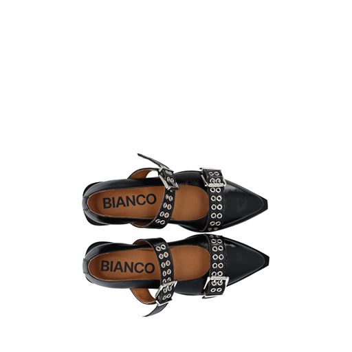 Bianco BIAVictoria Double Buckle Ballet Flat Nappalak, Black, 40