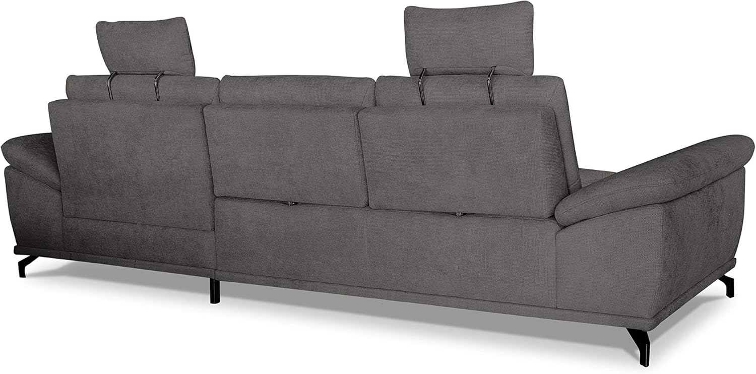 Cavadore Ecksofa Castiel mit Federkern / Großes Sofa in L-Form mit Sitztiefenverstellung, Kopfstützen und XL-Longchair / 312 x 114 x 173 / Webstoff, Grau