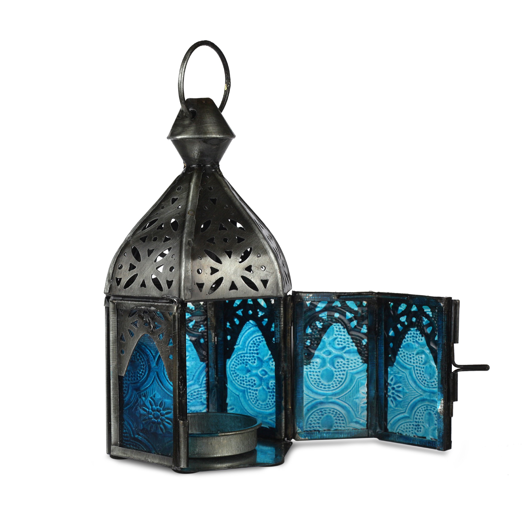 Laterne 'Oufella', blau, Ø 6 cm, H 13 cm von fischer's lagerhaus