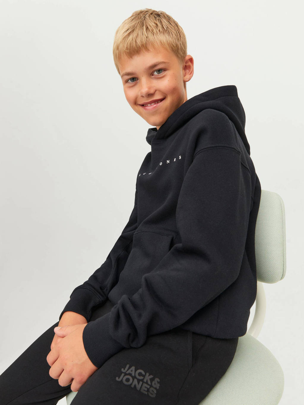 JACK & JONES hoodie JJESTAR met logo zwart