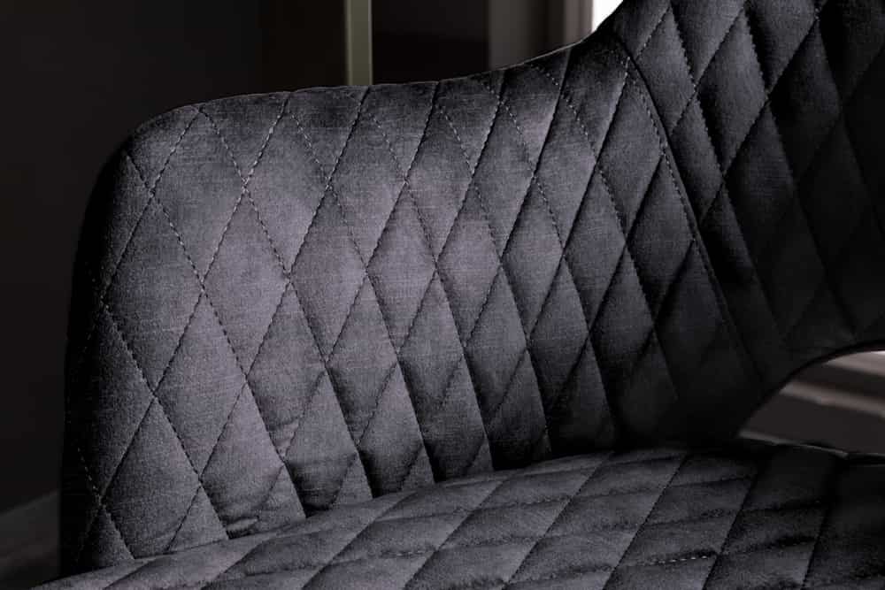 Design Barhocker PARIS grau Samt mit Lehne Metall schwarz gold Ziersteppung